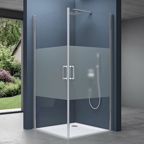 doporro Eck-Duschkabine 85x90x195cm Duschabtrennung Hebe- und Senkmechanismus Eckdusche ESG-Sicherheitsglas Milchglas Streifen mit Easy-Clean-Beschichtung Ravenna24MS