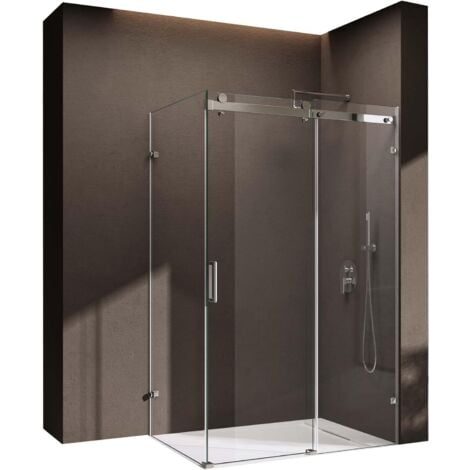 doporro Eck-Duschkabine Eckdusche Ravenna17-2 100x140x195cm Duschabtrennung mit Schiebetür ESG-Sicherheitsglas Klarglas 4-Punktbefestigung inkl. beidseitiger Easy-Clean-Beschichtung