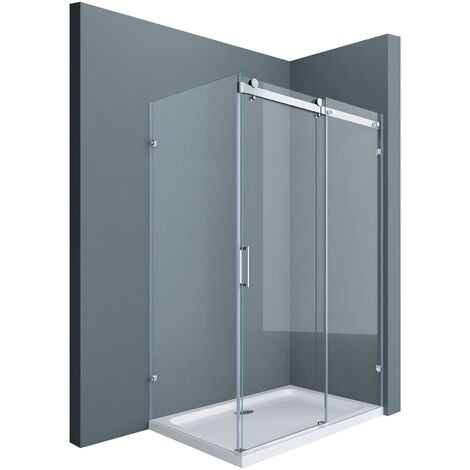 doporro Eck-Duschkabine Eckdusche Ravenna17-2 75x120x195cm Duschabtrennung mit Schiebetür ESG-Sicherheitsglas Klarglas 4-Punktbefestigung inkl. beidseitiger Easy-Clean-Beschichtung