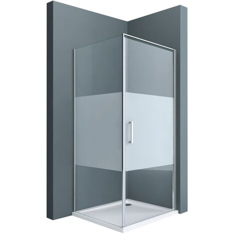 doporro Eck-Duschkabine Ravenna36-Plus 100x100x195cm Eckdusche ESG-Sicherheitsglas Milchglas Streifen inkl. beidseitiger Easy-Clean-Beschichtung