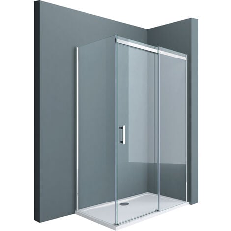 doporro Eckdusche 80x100x195cm Eck-Duschkabine Duschabtrennung ESG-Sicherheitsglas Klarglas Schiebetür inkl. Easy-Clean-Beschichtung Einstieg Rechts