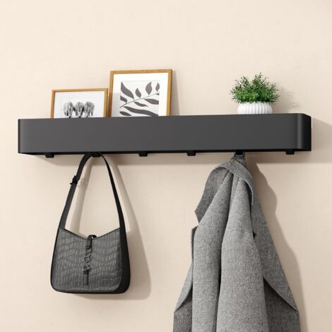 doporro Estante de Pared de Diseño Minimalista con Ganchos Ocultos, Acero al Carbono, Estructura Desmontable, Negro Arena, 60 cm, Reglo-05