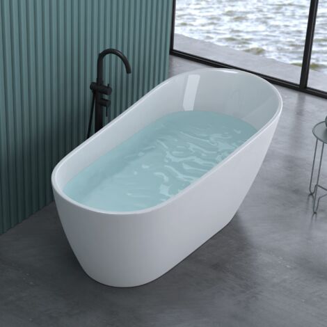doporro Freistehende Design-Badewanne oval Vicenza528OA 170x80x72cm inkl. Ablaufgarnitur und Überlauf aus Acryl in Weiß und DIN-Anschlüssen
