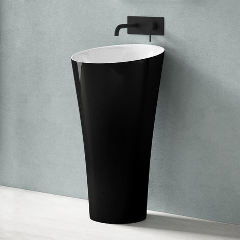 doporro freistehendes Standwaschbecken BTH: 51x51x90cm Col133, innnen weiß+außen schwarz, aus Gussmarmor Waschtisch Waschplatz Standsäule