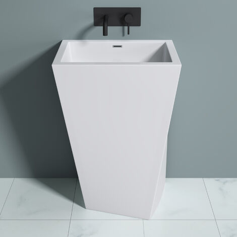 doporro freistehendes Standwaschbecken BTH: 60x42x90cm Colossum38 weiß aus Gussmarmor Waschtisch Waschplatz Standsäule