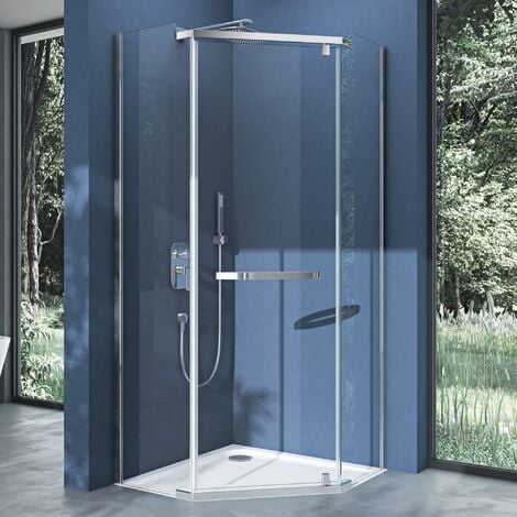 doporro Fünfeckdusche Duschkabine Rav08K 90x90x195 Duschabtrennung ESG-Sicherheitsglas Klarglas inkl. Easy-Clean-Beschichtung