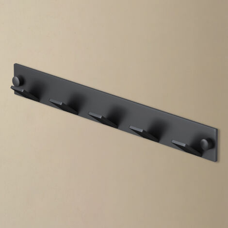 doporro Garderobenhaken mit 5 Haken, Kleiderhaken Wand aus Edelstahl, Hakenleiste Garderobe für Schlafzimmer, Bad & Küche, Garderobenleiste für Jacken, Mäntel & Handtücher, Matt Schwarz, Stalo-03