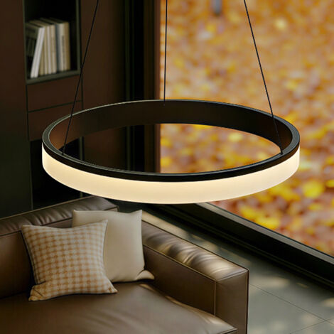 doporro Lampada a Sospensione LED 30W Dimmerabile Rotonda Ø60 cm Nero Opaco Regolabile con Telecomando per Soggiorno, Sala da Pranzo, Camera da Letto Luvina02