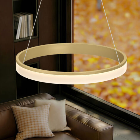 doporro Lampada a Sospensione LED 30W Dimmerabile Rotonda Ø60 cm Oro Regolabile con Telecomando per Soggiorno, Sala da Pranzo, Camera da Letto Luvina02