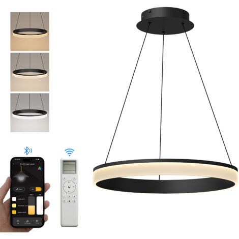 doporro Lampadario a Sospensione 20W, Lampada 3000-6000K con Filo 110 CM, Altezza regolabile, Lampada da Soffitto a Sospensione per Camera da Letto e Soggiorno, 40cm, Nero Sabbia, Luvina01