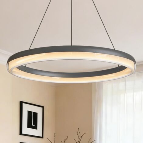 doporro Lampadario a Sospensione 30W, Lampada 3000-6000K con Filo 110 CM, Altezza regolabile, Lampada da Soffitto a Sospensione per Camera da Letto e Soggiorno, 65cm, Grigio, Luvina05