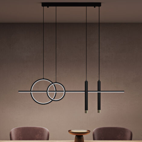 doporro Lampadario a Sospensione LED 100cm, Lampada Lineare da Soffitto 38W 6240LM, 3 Colori di Luce, Altezza Regolabile, Colore Nero, per Sala da Pranzo, Soggiorno, Isola Cucina, Bar - Alivetta2256