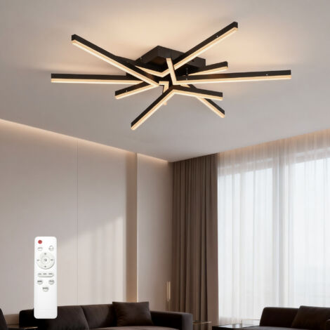 doporro Lámpara de Techo LED 71W, Diseño Moderno tipo Estrella, Negro Arena, 800×700×105 mm, Regulable 3000K–6400K, con Control Remoto IR, Acero al Carbono + Acrílico + Aluminio,Valuma02