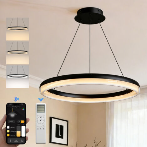 doporro Lámpara LED Colgante Moderna – 45 cm, 20 W, Regulable 3000–6000 K, CRI ≥ 95, Altura Ajustable, Control por App y Mando a Distancia, para Comedor y Sala, Negro Arena, Luvina05