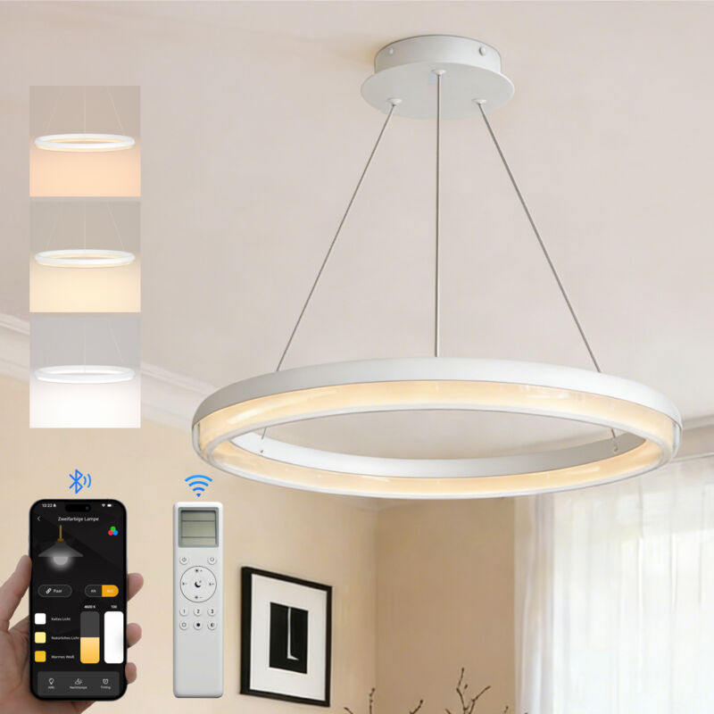 doporro Lámpara LED Colgante Moderna – 45 cm, 20 W, Regulable 3000–6000 K, CRI ≥ 95, Altura Ajustable, Control por App y Mando a Distancia, para