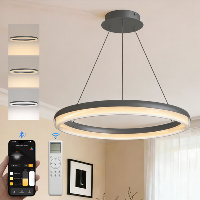 doporro Lámpara LED Colgante Moderna – 45 cm, 20 W, Regulable 3000–6000 K, CRI ≥ 95, Altura Ajustable, Control por App y Mando a Distancia, para