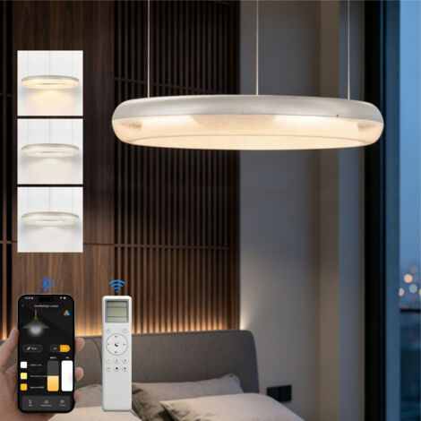doporro Lampe de Plafond Plafonnier LED Triple Commande Hauteur Réglable Lampe de Nuit Suspension Lustre Salon Salle à Manger Chambre Argent Givré Poudré 400×400 MM 30W Luvina03