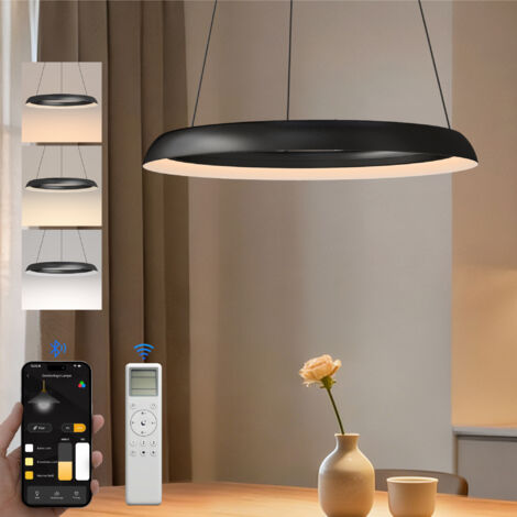 doporro Lampe de Plafond Plafonnier LED Triple Commande Hauteur Réglable Lampe de Nuit Suspension Lustre Salon Salle à Manger Chambre Noir Sablé 600×600 MM 30W Luvina04