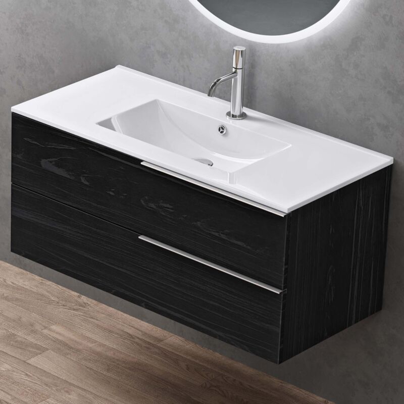 doporro Lavabo à Encastrer 101x50×18cm Lave Mains en Céramique Blanc avec Revêtement NANO Brüssel911