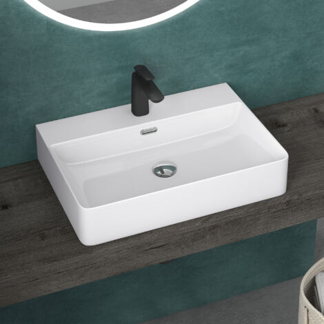 doporro Lavabo à Poser Blanc Vasque Suspendu en Céramique Lave Mains Rectangulaire de Qualité pour Salle de Bain 60x42x12cm Meissen201-600