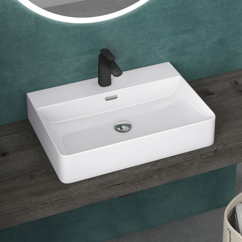 Doporro - Lavabo à Poser Blanc Vasque Suspendu en Céramique Lave Mains Carrée de Qualité pour Salle de Bain 42x42x12cm Meissen201-420
