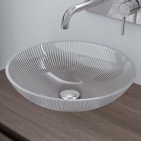 doporro Lavabo à Poser Vasque en Verre Transparent Lave Mains Ovale de Salle de Bains Petit Lave-Mains pour WC 40x40x12 cm Minerva06
