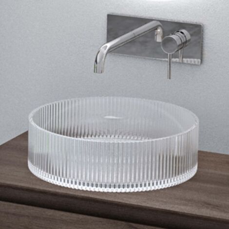 Doporro – Lavabo à poser vasque en verre transparent rond 40x40x12 cm – Lave-mains sans trop-plein – Installation facile sur plan de vasque - Minerva01