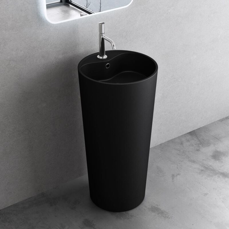 Lavabo Colonne sur Pied Rond Noir Vasque Fonte Minérale Solid Surface Lave Mains pour Salle de Bain 45x45x90cm Colossum35 - Doporro