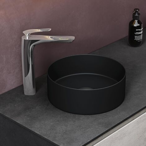 doporro Lavabo da Appoggio 31x31x11cm, Lavandino Bagno Brüssel203 in Ceramica con Nano Rivestimenti inclusi, Nero opaco