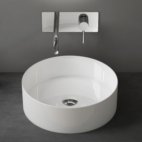 doporro Lavabo da Appoggio 40x40x13cm, Lavandino Bagno Brüssel203 in Ceramica con Nano Rivestimenti inclusi, Bianco