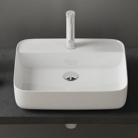 doporro Lavabo da Appoggio 50x40x13,5cm, Lavandino Bagno Brüssel107 in Ceramica con Nano Rivestimenti inclusi, Bianco