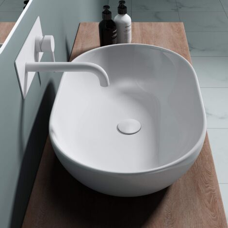 doporro Lavabo da Appoggio 60x40x15cm, Lavandino Bagno Ovale in Ceramica Nano Rivestimenti Brüssel 322