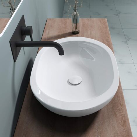 doporro Lavabo da Appoggio 60x41,5x11,5cm, Lavandino Bagno Ovale in Ceramica Nano Rivestimenti Brüssel5056