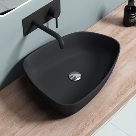 doporro Lavabo da Appoggio Antracite Opaco 51x38x12cm Lavandino Bagno Slim Design Moderno Lavello da Minerale Fuso Colossum806