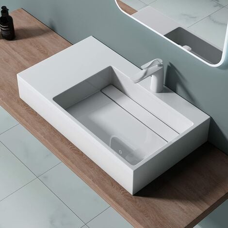 Mensola per lavabo bagno da appoggio 70x46 in legno profondità 46 cm Klara  con staffe