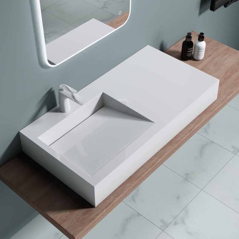 Lavabo da Appoggio, Lavabo Bagno Sospeso 75x50x13cm, Lavandino Bagno Rettangolare da Marmo Fuso Colossum11-750 - Bianco - Doporro