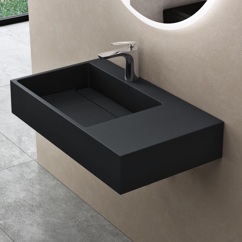 doporro Lavabo da Appoggio, Lavabo Bagno Sospeso 75x48x13cm, Lavandino Bagno Rettangolare da Marmo Fuso Colossum12-750L, Antracite