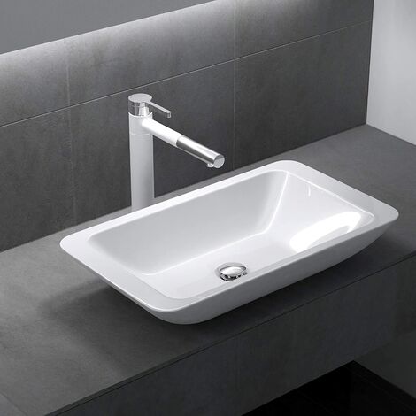 doporro® Lavabo da Appoggio, Lavandino Bagno 59,7x34,5x11cm, Lavabo da Minerale Fuso Colossum801