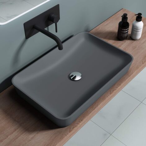 doporro Lavabo da Appoggio, Lavandino Bagno 60x40x9cm, Lavabo da Minerale Fuso Colossum815, Antracite Opaco
