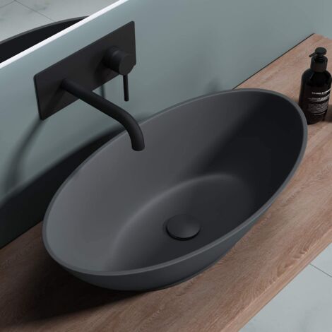 doporro Lavabo da Appoggio, Lavandino Bagno 62.5x34.5x17.5cm, Lavabo Ovale da Minerale Fuso Colossum807, Antracite Opaco
