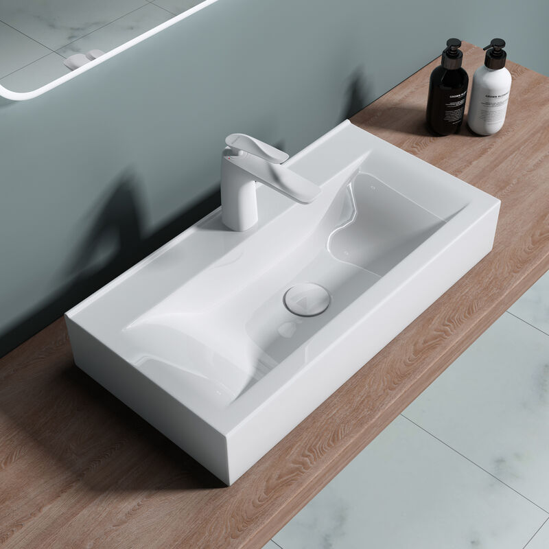 doporro® Lavabo da Appoggio60x31x11cm, Lavandino Bagno Rettangolare in Ceramica Nano Rivestimenti Brüssel118G