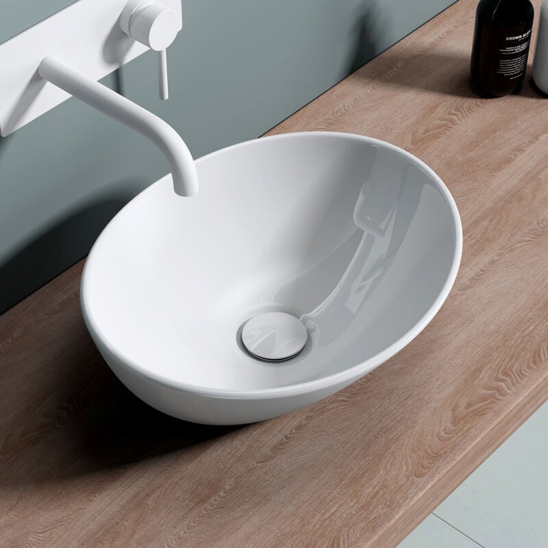 Lavabo da Appoggio42x34x14.5cm, Lavandino Bagno in Ceramica Nano Rivestimenti Brüssel205, Bianco Lucido - Bianco - Doporro