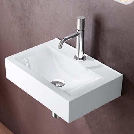 doporro Lavabo da Appoggio o Sospeso Rettangolare 45 cm in Ceramica Bianco Lucido con Foro Rubinetto, Lavandino Bagno a Parete per WC o Guardaroba – Brüssel118C