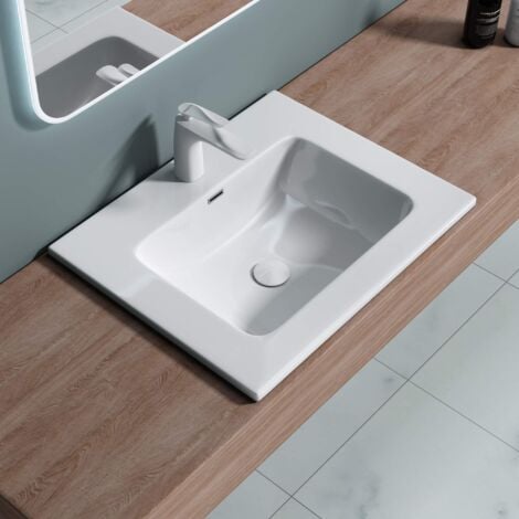 doporro Lavabo da Incasso, Lavabo Sottopiano 60x48x12cm, Lavandino Bagno da Minerale Fuso Colossum02-600, Bianco
