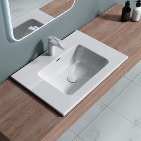 doporro Lavabo da Incasso, Lavabo Sottopiano 70x48x14cm, Lavandino Bagno da Minerale Fuso Colossum02-700, Bianco