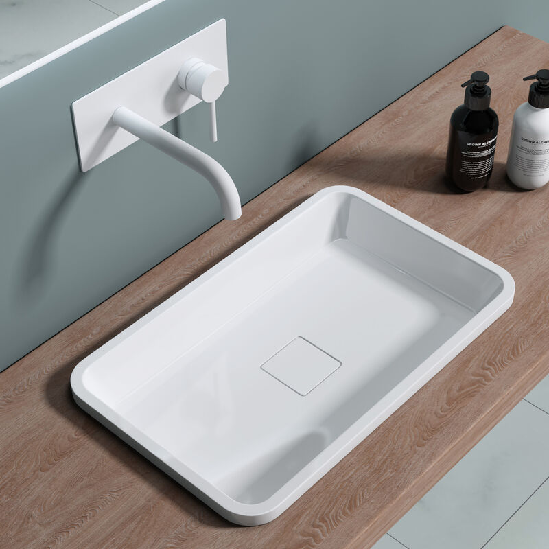 Lavabo da Incasso, Lavandino Bagno 53x33x10.5cm, Lavabo da Minerale Fuso Colossum104, Bianco - Bianco - Doporro