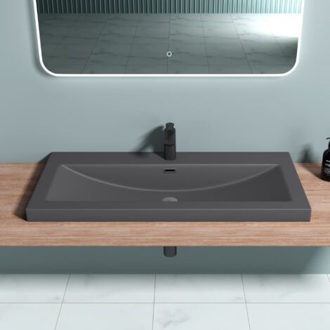 doporro Lavabo Incasso, Lavabo Sottopiano da Marmo Fuso 100x48x13cm, Lavandino Bagno Colossum01, Antracite Opaco