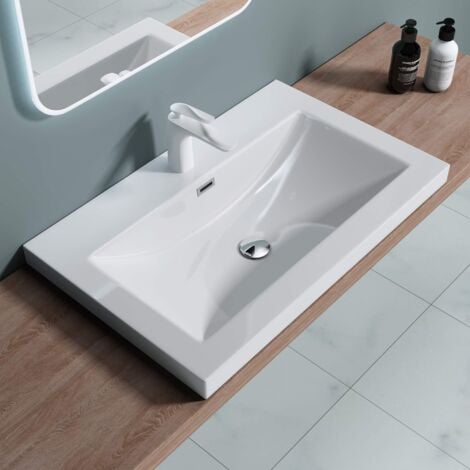 doporro Lavabo Incasso, Lavabo Sottopiano da Marmo Fuso 76,5x48x13cm Lavandino Bagno Colossum01