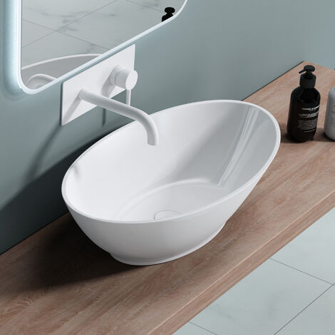 doporro® Lavabo sobre encimera 62,5x34,5x17,5cm diseño Colossum807 lavabo blanco alto brillo fabricado en mármol fundido