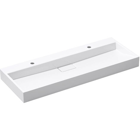 doporro® Lavabo sobre encimera Colossum19 lavabo suspendido blanco de diseño de 120 cm de ancho incluye válvula de desagüe 2 orificios para grifo